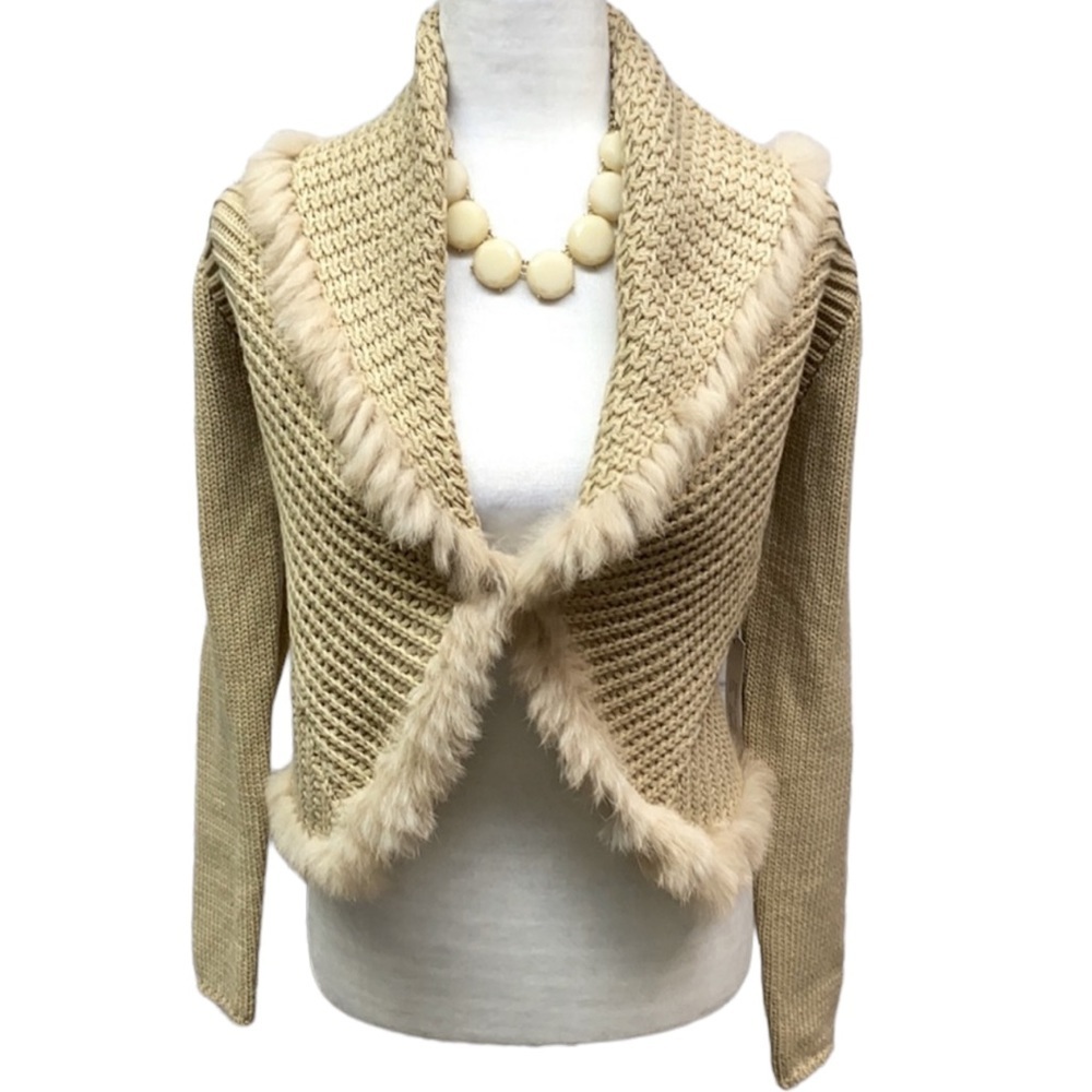 Love Token Tan Sweater With Fur Trim